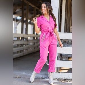 Blue B Hot Pink Beaded Jumpsuit